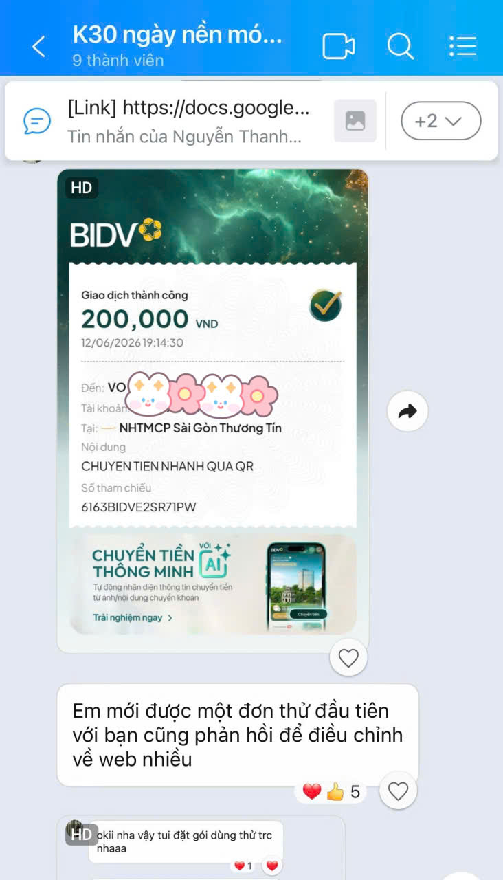 Đơn hàng đầu tiên học viên khoá Beta